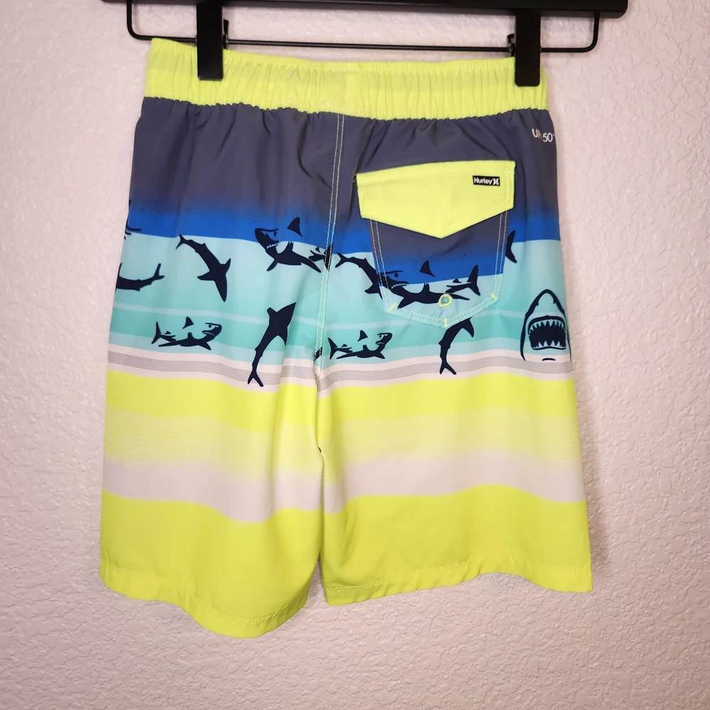 Hurley Boy's 7 8 Way Stretch UPF+50 Drawstring Waist Swim Short Shark Print